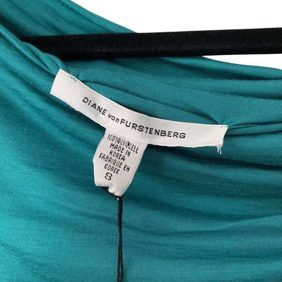 Diane Von Furstenberg Green Ruched Draped Long Sleeve Top S 100% Lyocell Stretch - Picture 3 of 8